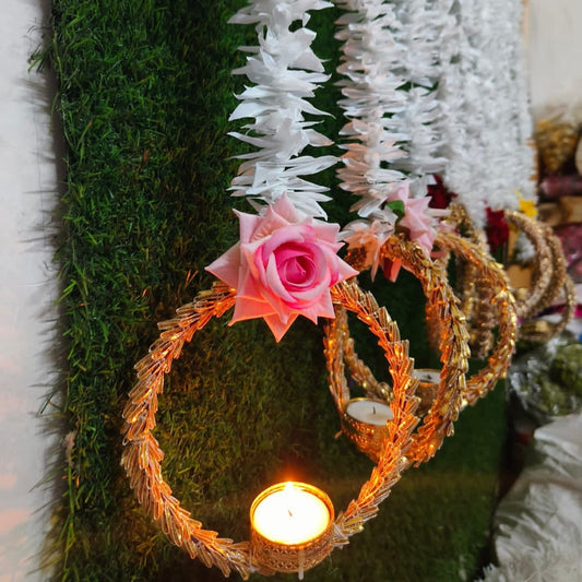 Jasmine String with Rose and Gota Ring Tealight holder | 4 Feet | 3 Colors