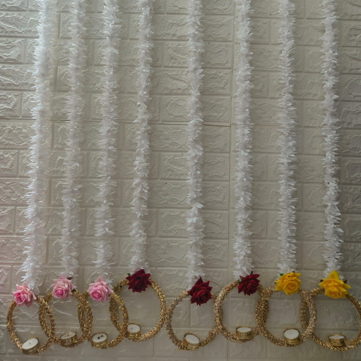Jasmine String with Rose and Gota Ring Tealight holder | 4 Feet | 3 Colors
