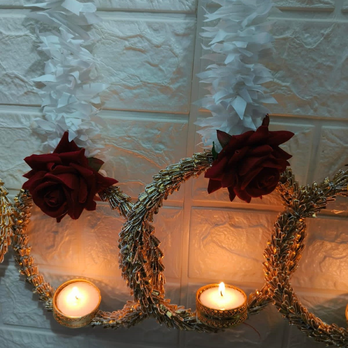 Jasmine String with Rose and Gota Ring Tealight holder | 4 Feet | 3 Colors