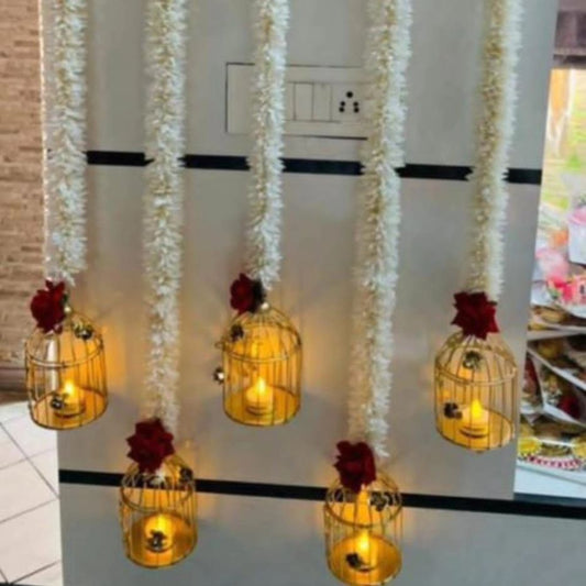Jasmine Garland with Rose Blooms & Hanging Cage – 4 Feet