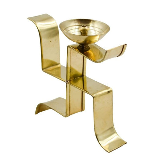 Swastik Tall Diya - Brass | 5 Inches