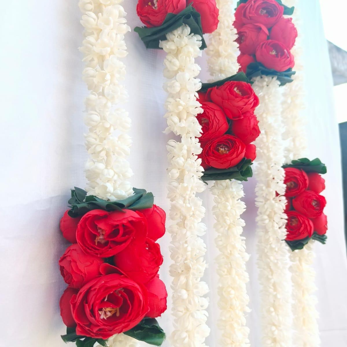 Artificial Mogra (Jasmine) Garland Strings with Rose Bunch - 4.5 Feet