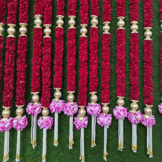 Royal Red/Maroon Fabric Garland with Heavy Pearl Tassels - 3.5 Feet