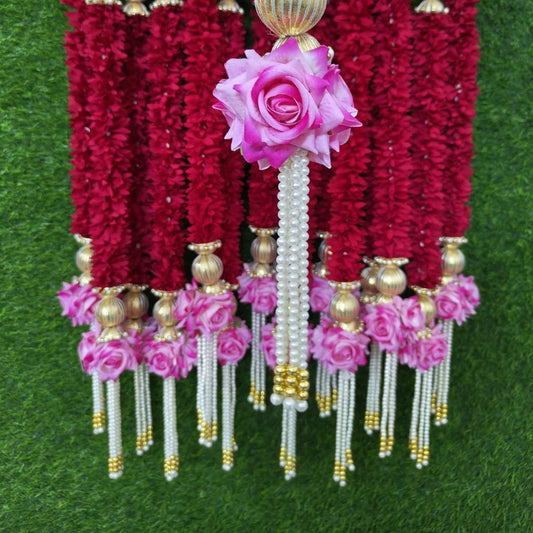 Royal Red/Maroon Fabric Garland with Heavy Pearl Tassels - 3.5 Feet