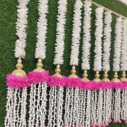 Golden Dome Jasmine Garland with Hanging Tuberose Drops - 3 Feet
