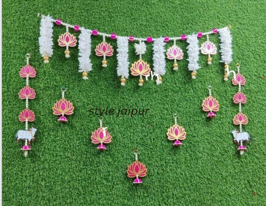 Jasmine & Lotus Toran Set – 8 Pc Decorative Door Hanging with Pearls
