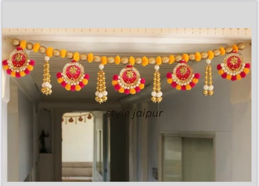 Pom-Pom & Embroidered Pearl Toran - 4 Feet