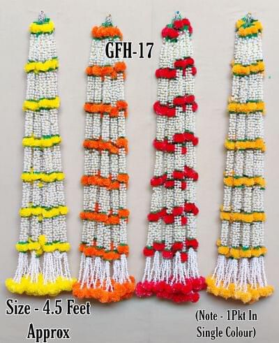 Jasmine-Mogra & Marigold Garland with Tuberose Drops – 4.5 Ft | 5 Color Options