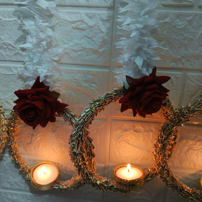 Jasmine String with Rose and Gota Ring Tealight holder | 4 Feet | 3 Colors
