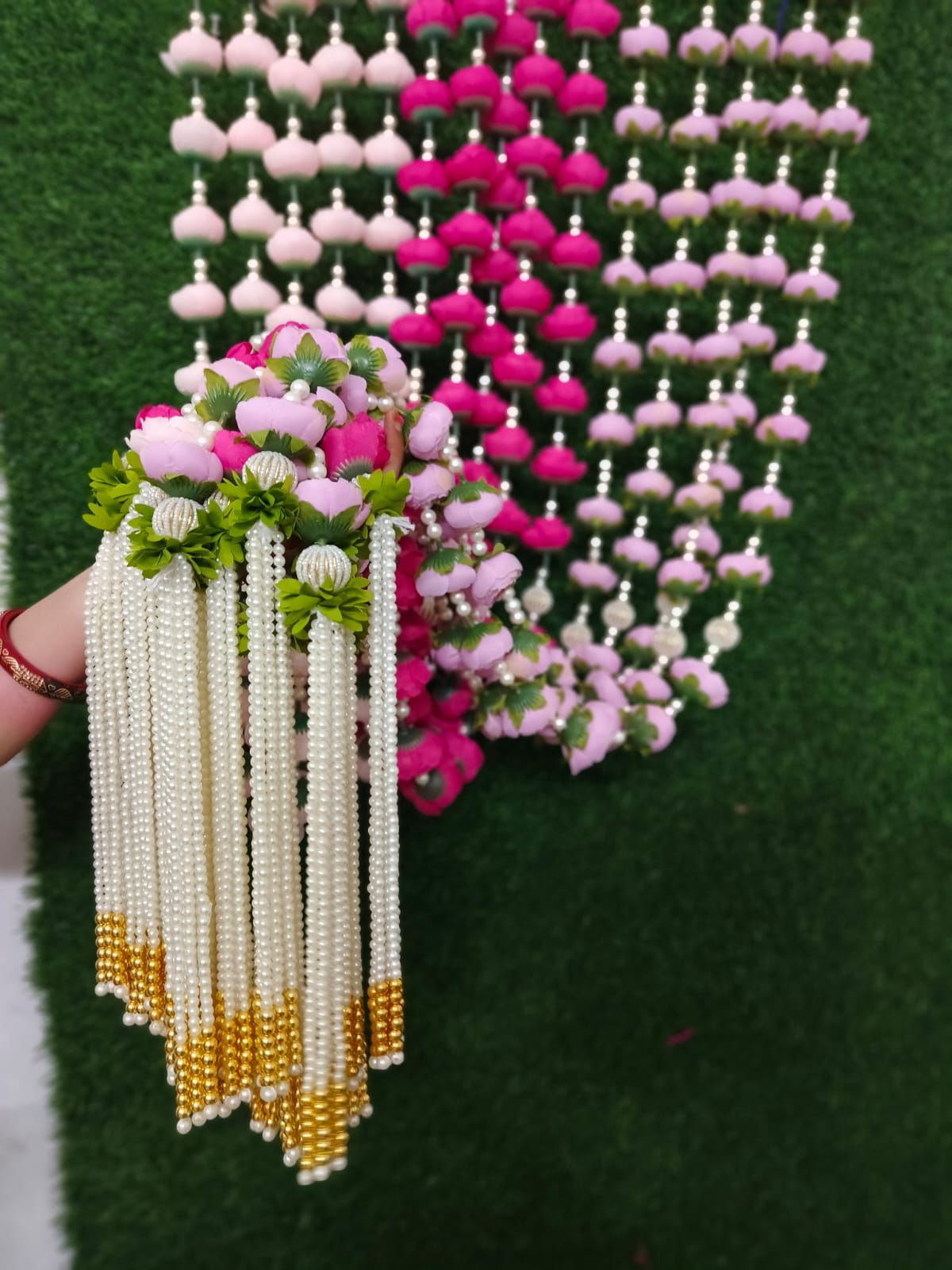 Peony Artificial Flower Garlands with Pearl Tassel | 4 Colors