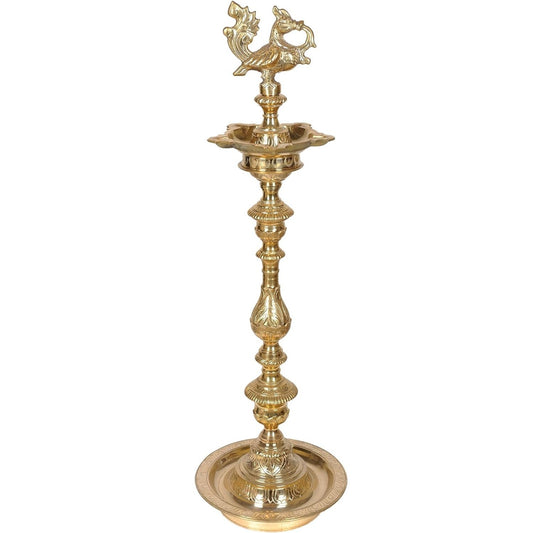 Peacock Lamp (Kuthu Vilakku) with Stand - Brass | 2 Sizes