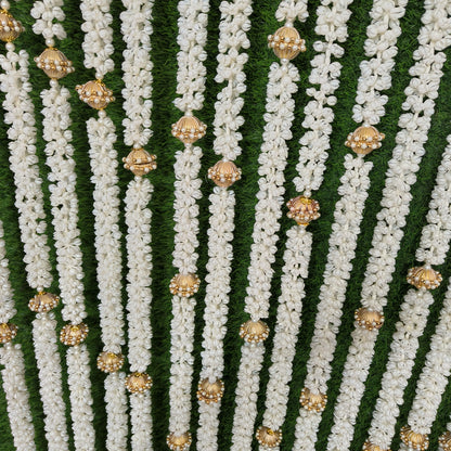 Artificial Mogra (Jasmine) Garland Strings with Golden Dome Beads - 4.5 Feet