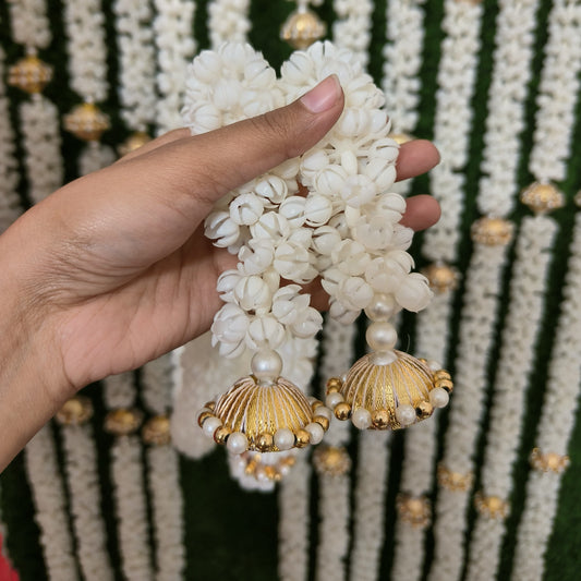 Artificial Mogra (Jasmine) Garland Strings with Golden Dome Beads - 4.5 Feet