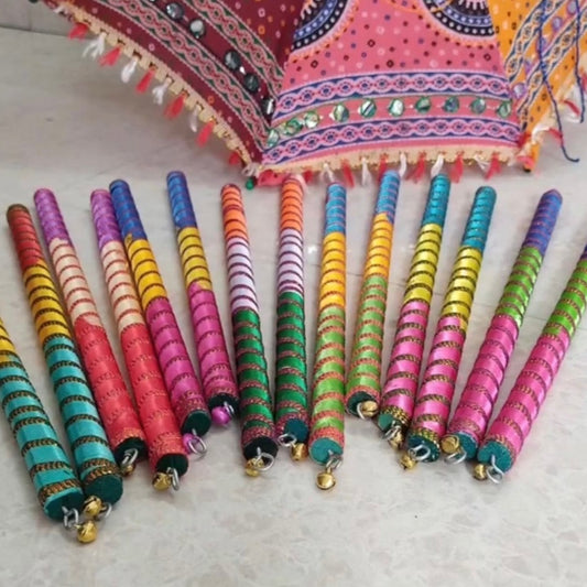 Decorative Wooden Dandiya Sticks - Tricolor Sprial Thread - Pair