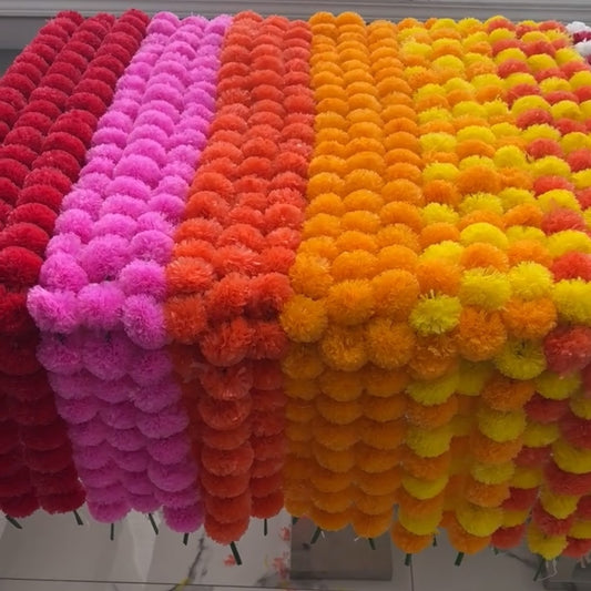 Artificial Marigold Flowers Garland String (30 Flowers / 4.5-5 feet)