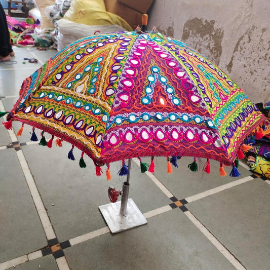 Decorative Umbrella - Embroidered and Mirror Patchwork - 24 Inches
