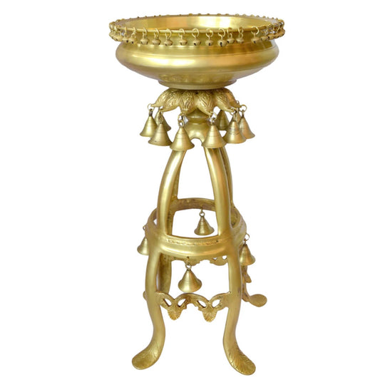 Heavy Brass Urli on Stand with Bells  | 2 Kg | 19 Inches