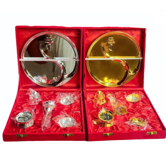 Gold/Silver Plated Ganesha Pooja Thali - Set of 6 Pieces | 11 Inches
