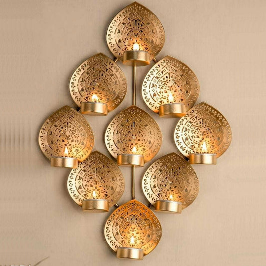 Metal Golden Tealight Candle Holder for Wall | 14 Inches