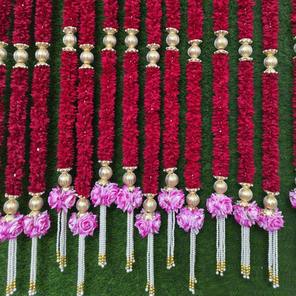 Royal Red/Maroon Fabric Garland with Heavy Pearl Tassels - 3.5 Feet